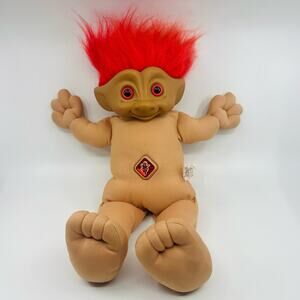 Vintage 1991 Ace Novelty Treasure Trolls Naked Red Hair Doll Toy Red Belly Jewel